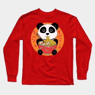 Cute baby panda eating ramen, adorable animals, wildlife, wild animals, baby panda bear Long Sleeve T-Shirt